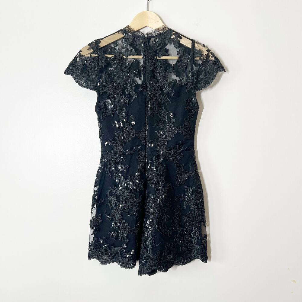 Alice + Olivia Alaina Lace Romper Sequin Black Size 0 - Picture 7 of 11